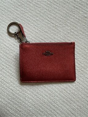 Coach Red Leather Zip Card Case Keyring
